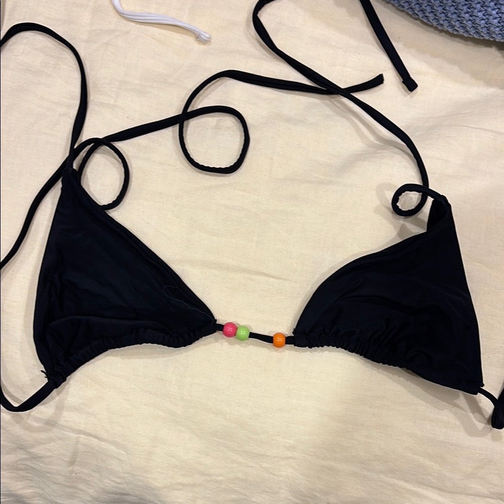 Black Triangle Bikini Top with Beaded Detail